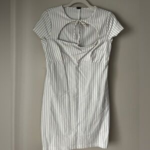 a new day White Mini Dress with Black Pinstripes and Front Cutout